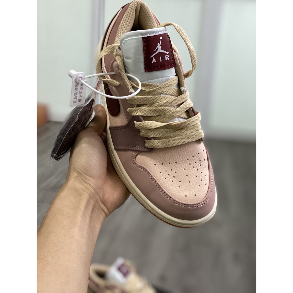 Giày Jordan 1 Low  Pony Mave Nâu Hồng Cực Đẹp Fullbox, Giày thể thao jordan 1 cổ thấp nâu hồng da nhăn, êm chân nam nữ