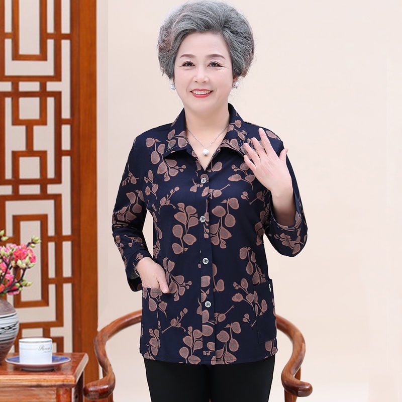 Áo sơ mi mùa hè tay thứ chín của phụ nữ trung niên và cao tuổi bà ba mẹ