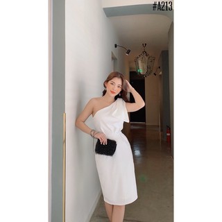 [Bán Lẻ Giá Sỉ] Đầm trắng body lệch vai nơ siêu sang chảnh - Katun Dress