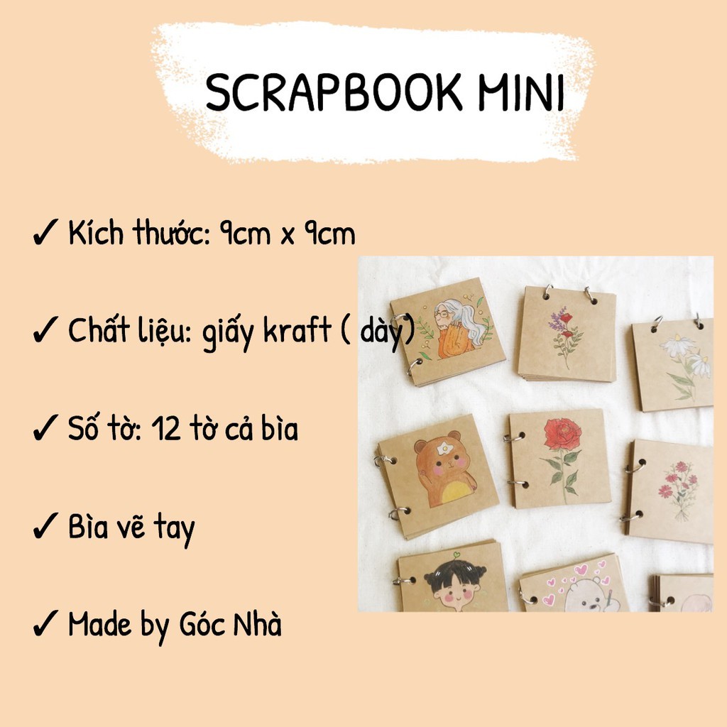 [Mã SKAMLTSM9 giảm 10% đơn 99K] Sổ scrapbook album mini bìa vẽ tay dán hình ảnh handmade xinh xắn Góc Nhà gocnha