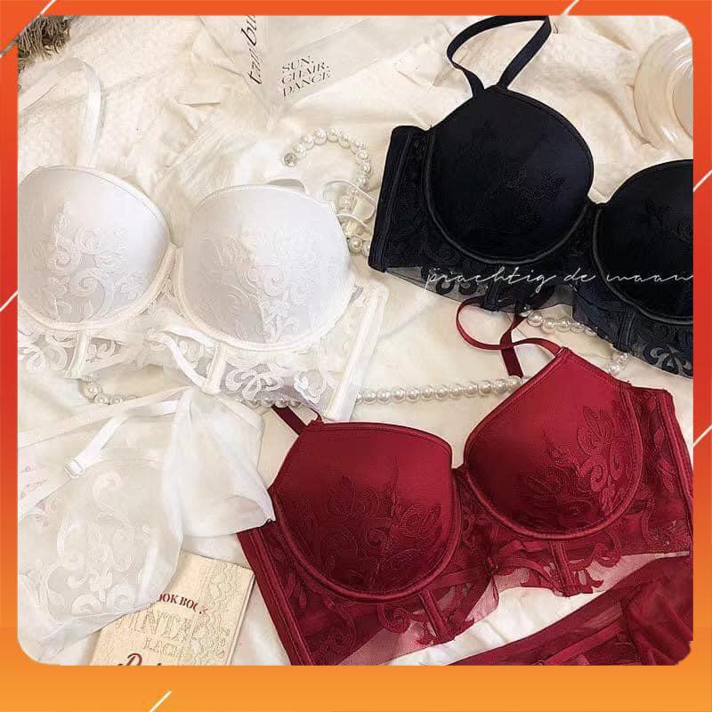 Set bộ đồ lót nữ AG ren cao cấp, áo có gọng, có mút đệm quần cạp cao B27230