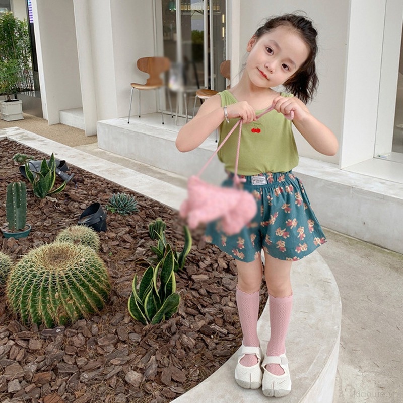 Áo Thun Không Tay Cổ Tròn Thêu Hình Quả Cherry Dễ Thương Dành Cho Bé Gái 3-8T