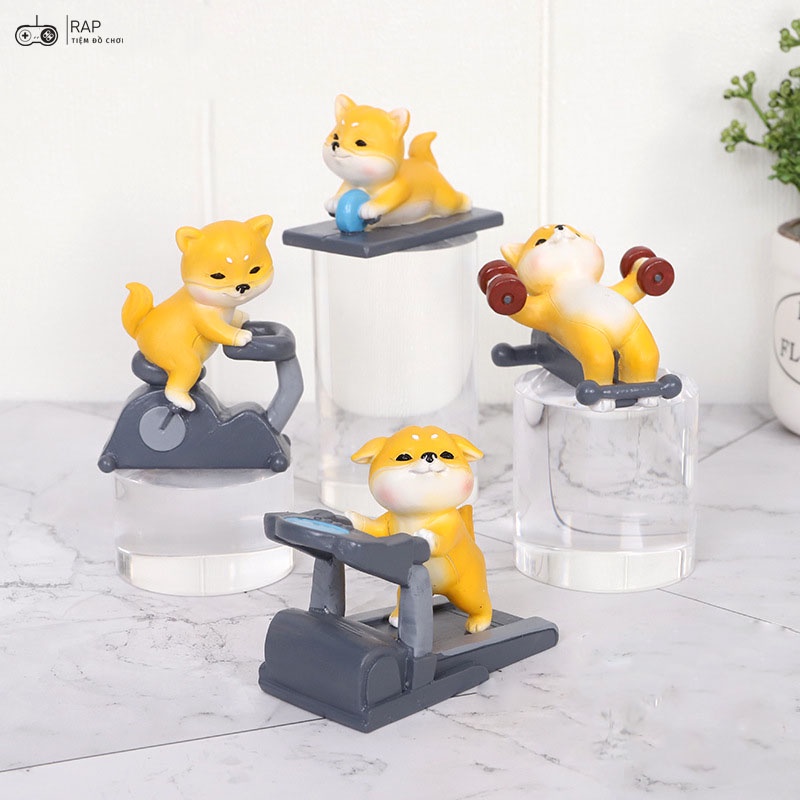 Set mô hình shiba tập thể dục vui nhộn dễ thương trang trí nhà cửa bàn làm việc, quà tặng người thân-Ráp
