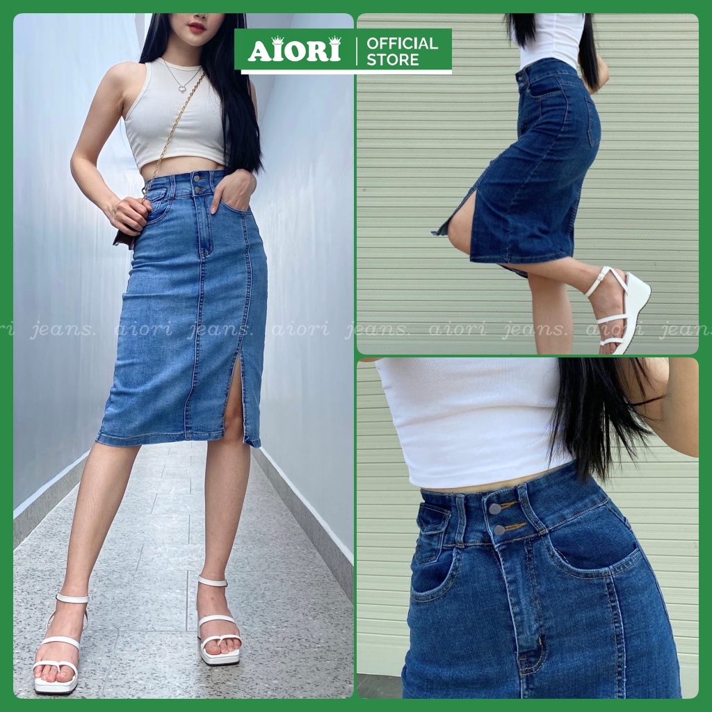 Chân Váy Jean Aiori Denim Lưng Cao Co Giãn Ôm Dáng Thời Trang Cao Cấp Jean Cotton Mềm Mịn