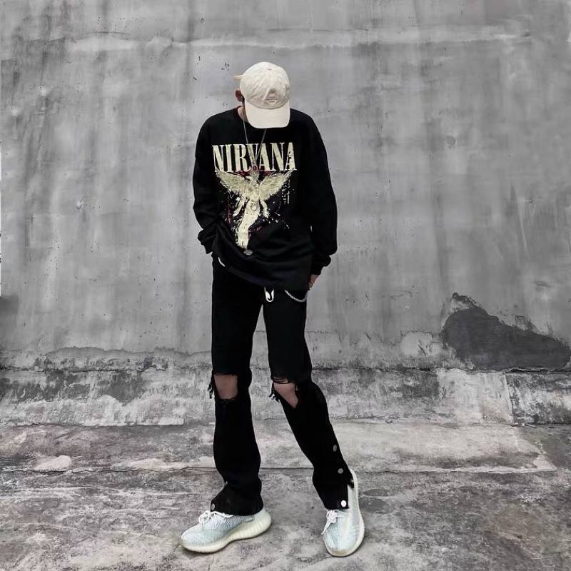 Quần Jeans Nam Rách Gối 🌵 Quần Xẻ Gấu Có Cúc 🌵Hai Màu Đen Và Xanh HipHop