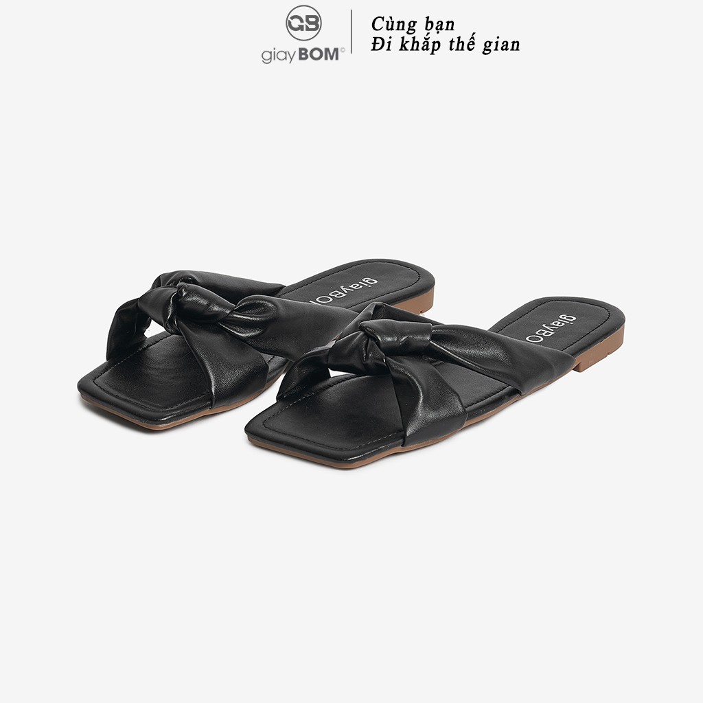Dép Nữ giayBOM Quai Ngang Cột Nơ Đế Bệt D0004