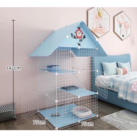&lt; Tặng Dây Rút &gt; Combo Chuồng Mèo 3 tầng (3x2x2) - Tự lắp ghép bằng lưới sắt chắc chắn.