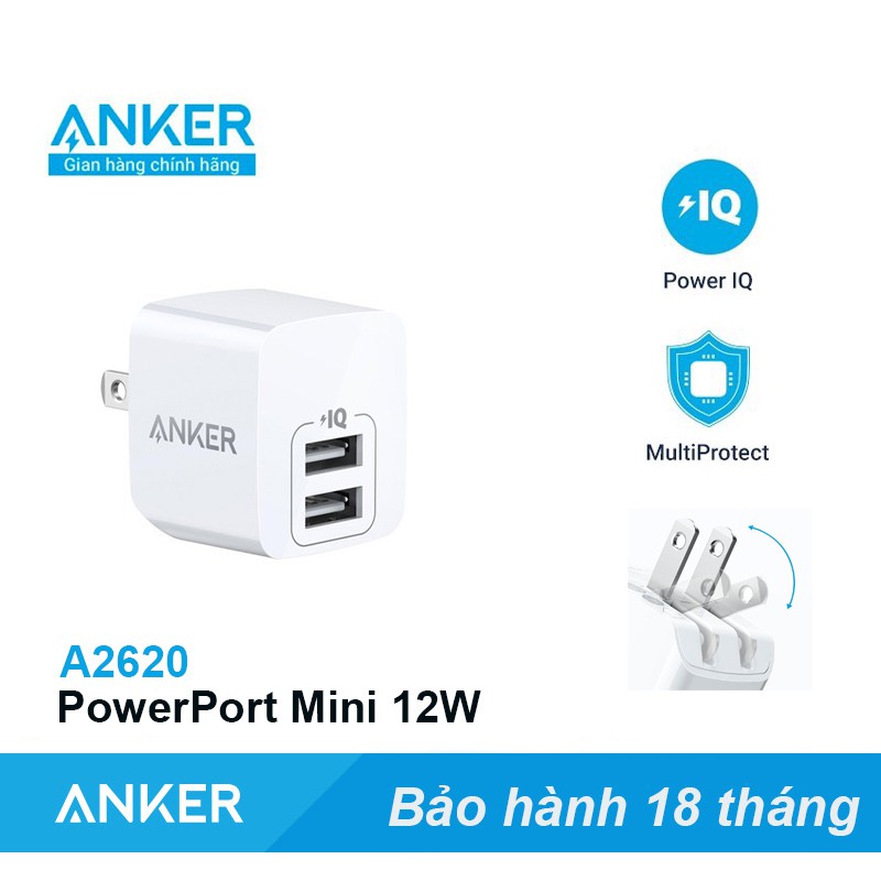 Sạc ANKER PowerPort Mini 12W 2 Cổng - Mã A2620