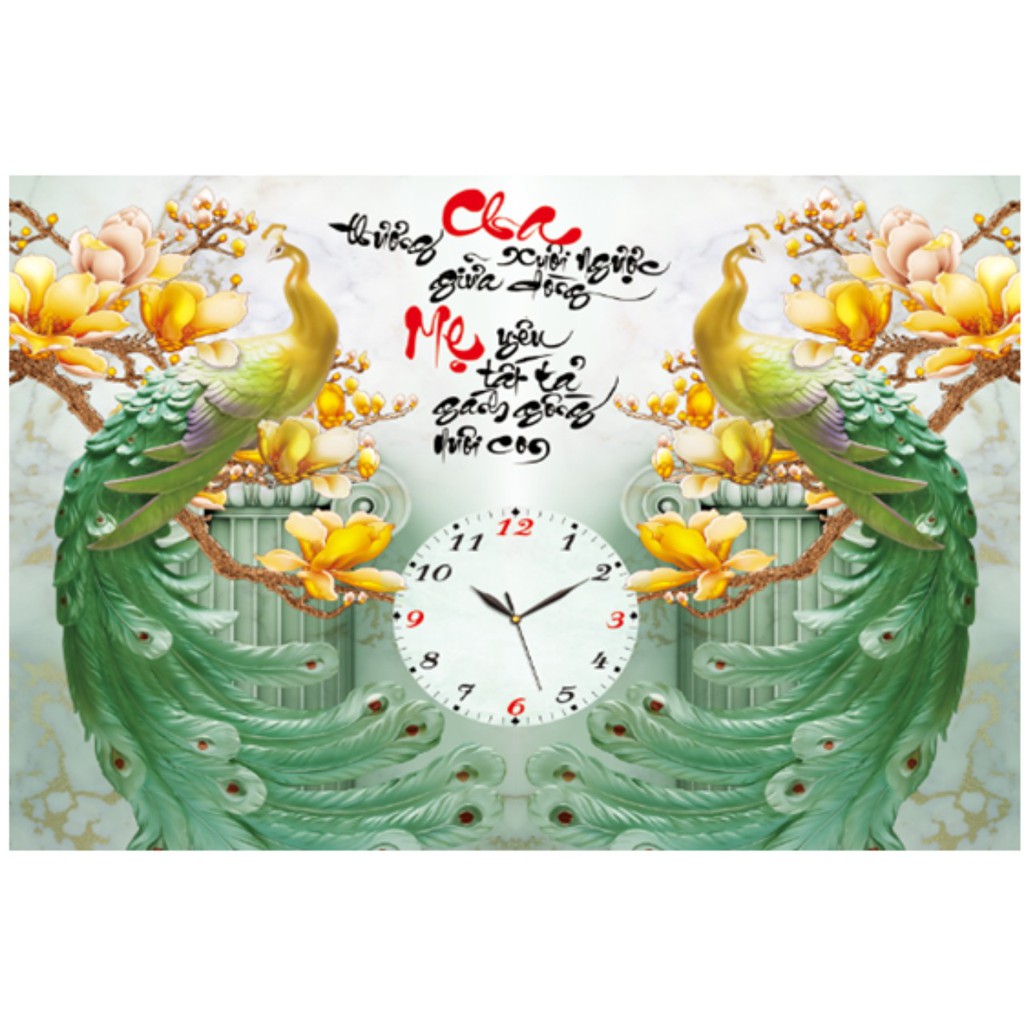 Tranh thêu đồng hồ chữ thập Thương Cha mẹ -X8144