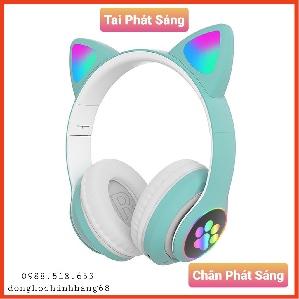 Tai Nghe Mèo Bluetooth Chụp Tai ,Tai Mèo Dễ Thương Có Mic, Âm Bass Mạnh Mẽ Bảo Hành 1 Năm