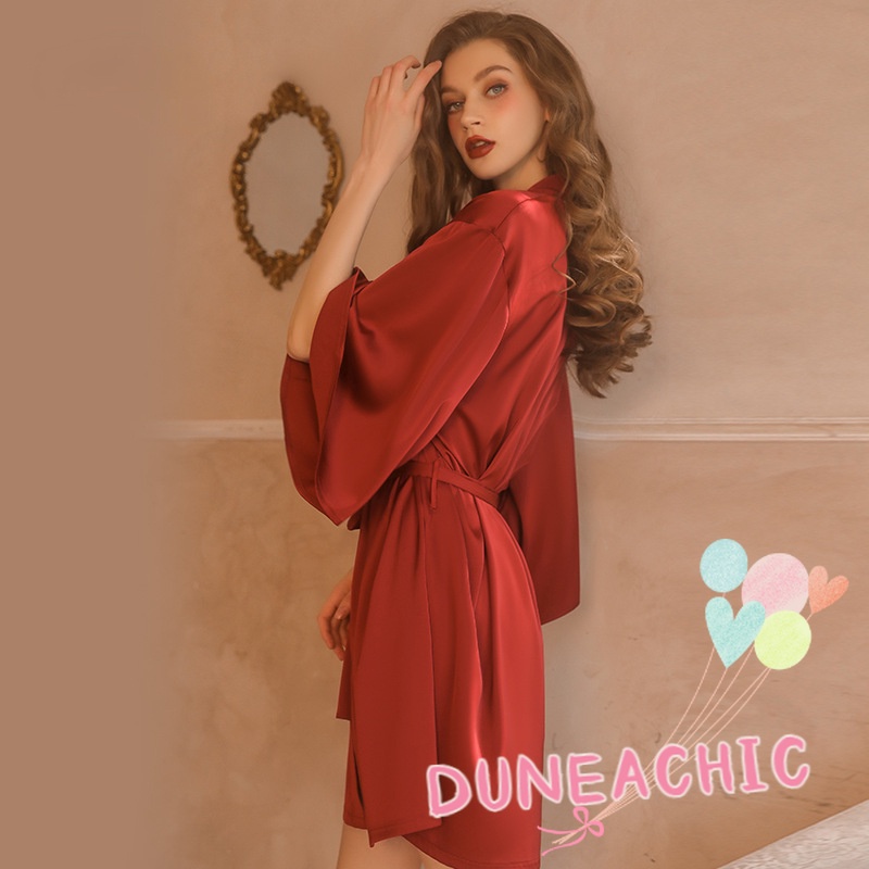 Set Đầm Ngủ Hai Dây Phối Ren Xuyên Thấu Và Áo Choàng Quyến Rũ Dành Cho Nữ