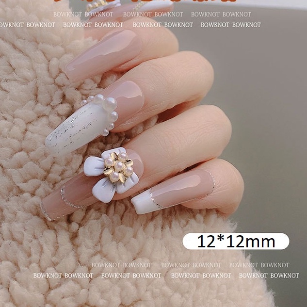 Nơ Cổ Điển Nhụy Charm Hoa Cao Cấp Trang Trí Móng