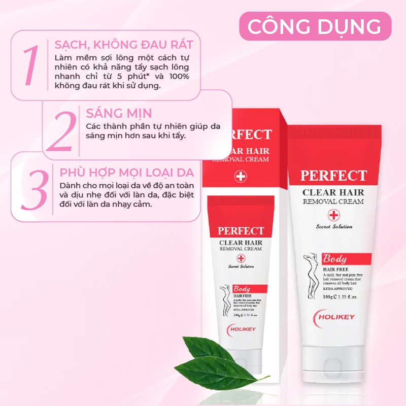 Kem Tẩy Lông Trắng Da Holikey Hàn Quốc Perfect Clear Hair Removal Cream Giúp Sạch Lông Chân Tay Nách Và Trắng Da 100ml