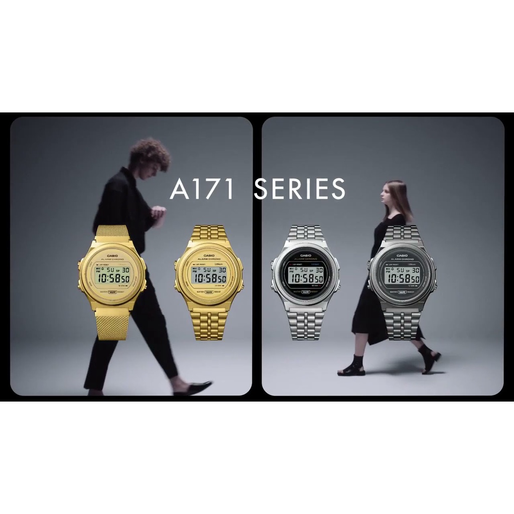 Đồng hồ Casio nam nữ A171WE-1A dây kim loại bill Hàn