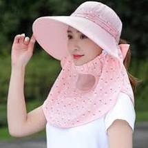 Mũ Nón chống nắng vành rộng mát có khẩu trang 2 lớp bảo vệ sức khỏe- màu xanh, hồng , tím