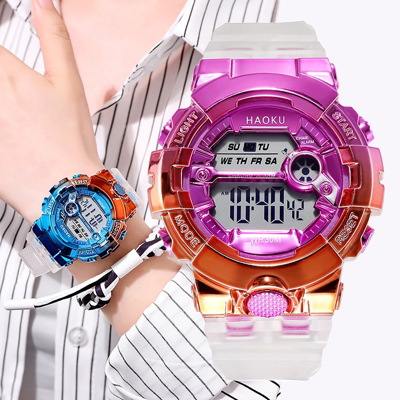Popkozzi  Đồng Hồ Điện Tử Thể Thao  Jam Tangan Lelaki Cho Nam Đồng Hồ Cơ Điện Tử Có Đèn LED Dạ Quang In Hình