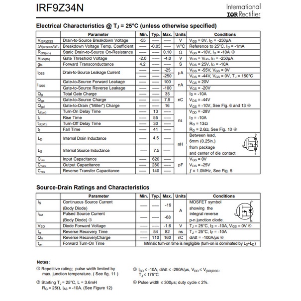 Linh kiện IRF9Z34N DIP TO-220