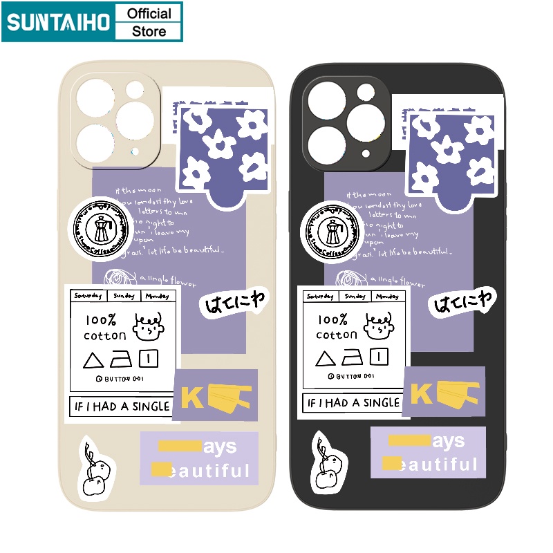 Ốp lưng iphone Ốp điện thoại Suntaiho họa tiết nhãn hình hoa màu tím độc đáo cho Iphone 13 12 11 Pro Max X XR Xs Max 7 8 Plus