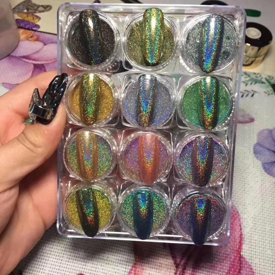 Set nhũ tráng gương ánh cầu vồng 12 hũ trang trí nail siêu hot