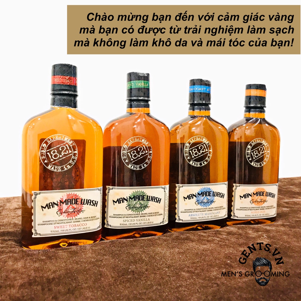 Spiced Vanilla | Sữa tắm gội toàn thân 3 trong 1 cho nam 18.21 Man Made Wash 532ml/950ml