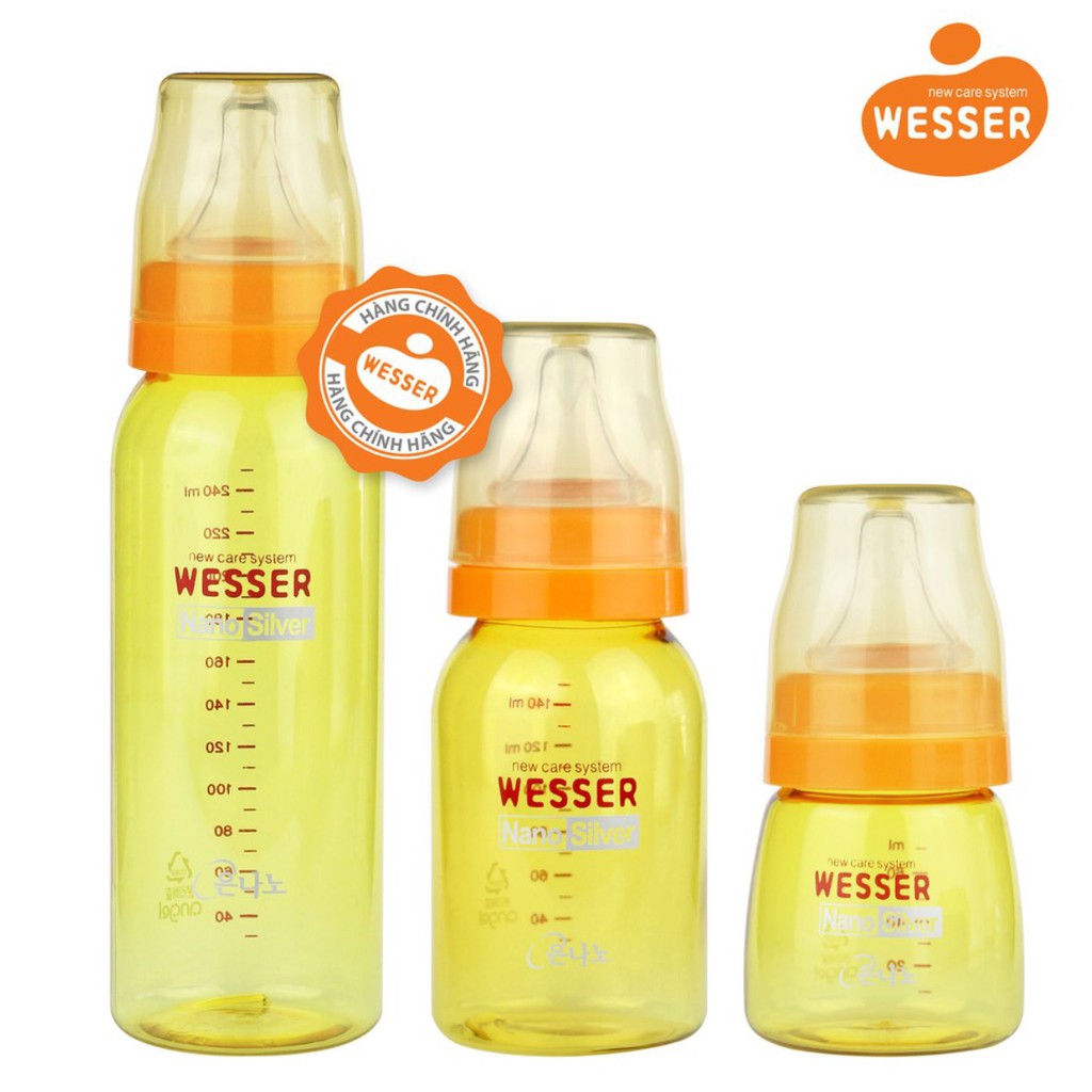 [mẫu mới] COMBO 3 BÌNH SỮA WESSER CỔ HẸP 60ML-140ML-240ML