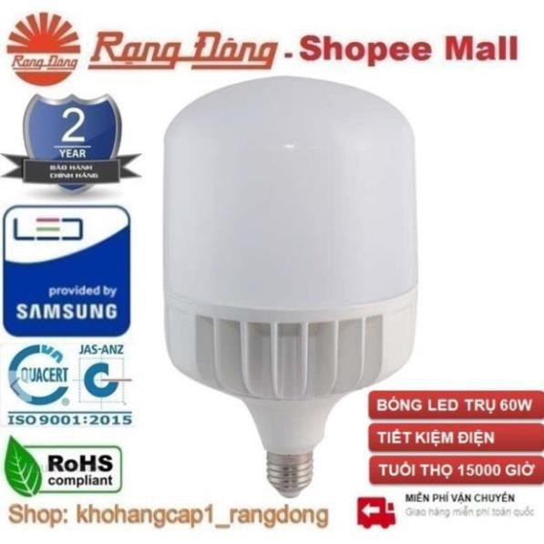 Bóng đèn LED BULB Trụ 60W Rạng Đông - SAMSUNG ChipLED  -Bảo hành Chính hãng