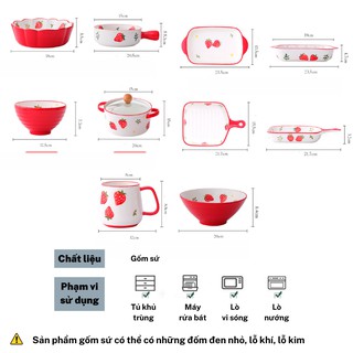 Bộ bát đĩa sứ dâu tây Fiore