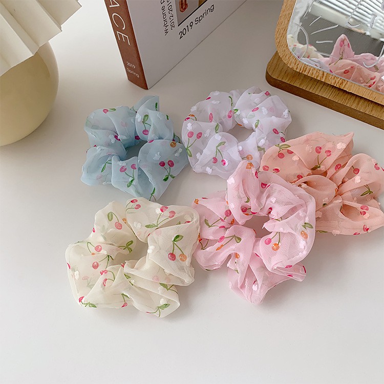 Cột tóc vải scrunchies họa tiết trái cây cherry- Selenshop