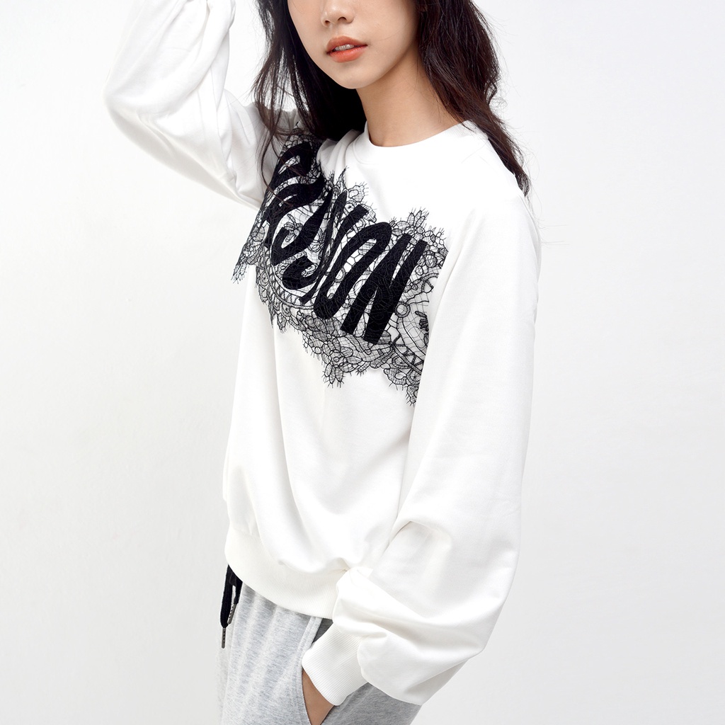 Áo nỉ nữ SAYME áo sweater dài tay nỉ da cá mềm mịn ấm áp PASSION phối ren WCSI0010