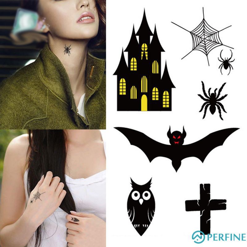 Hình xăm nhện/dơi/lâu đài ma ám halloween chống thấm nước độc đáo