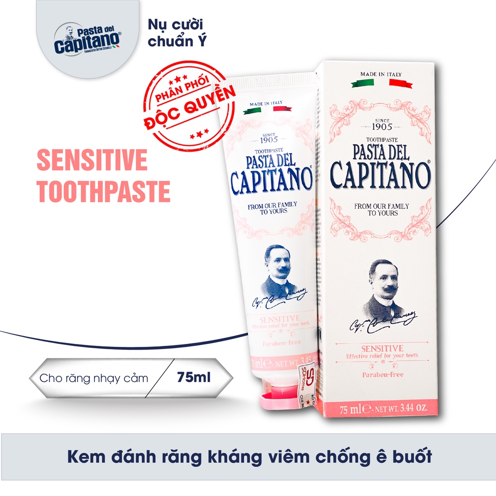 Kem đánh răng chống ê buốt cho răng nhạy cảm nhập khẩu Ý Pasta del Capitano 1905 Sensitive Toothpaste