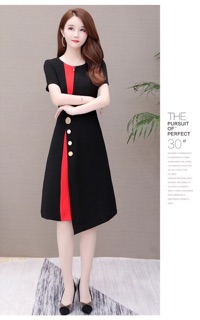 [Ảnh thật]🍒Đầm xoè đen phối đỏ S.MLXL