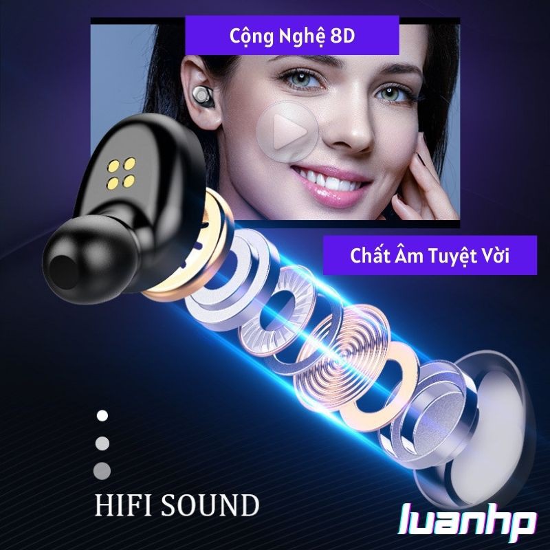 Tai nghe bluetooth AMOI F9 TWS 5.0 bản QUỐC TẾ không dây cảm ứng chống ồn chống nước IPX5, tích hợp sạc dự phòng 2500mAh