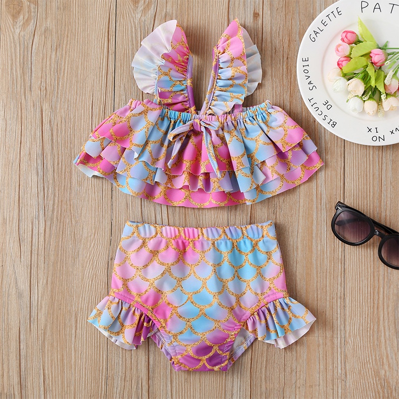 Bộ Đồ Bơi Hai Dây Bikini Nàng Tiên Cá Dễ Thương Thời Trang Dành Cho Bé Gái 1-6Tuổi