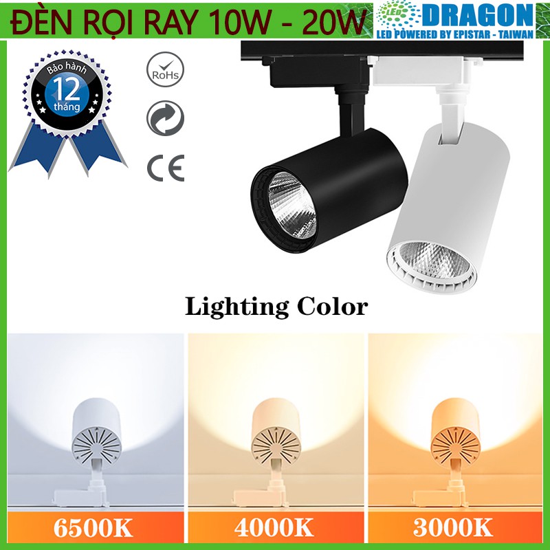 Đèn rọi ray COB cao cấp 10w - 20w, vỏ trắng vỏ đen, ánh sáng trắng hoặc vàng nắng