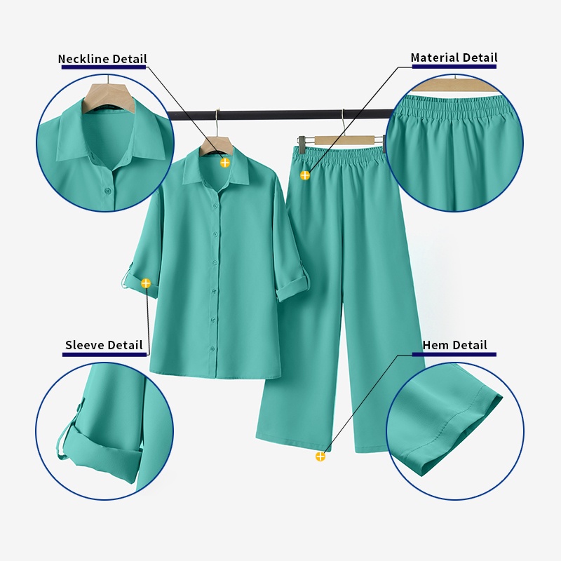 ZANZEA Set Áo Sơ Mi Dài Tay Và Quần Dài Ống Rộng Phong Cách Cổ Điển Thanh Lịch Dành Cho Nữ