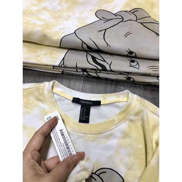 Áo Croptop F21 Vải Loang Cotton 4 Chiều In Hình Chú Voi - 3335