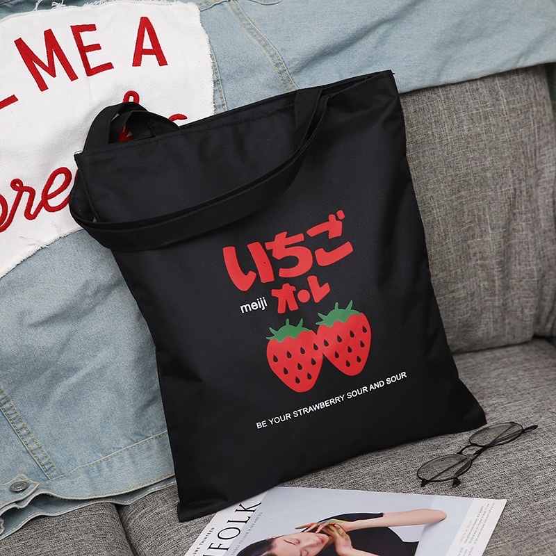 Túi tote Túi đeo vai vải canvas đi học đi chơi có khóa kéo phong cách Nhật Bản