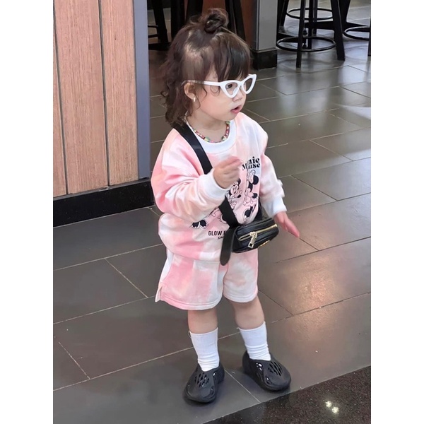 Bộ Mickey Loang Vẩy Sơn Hồng Chất Nỉ Đẹp Cho Bé - Nhà Cam