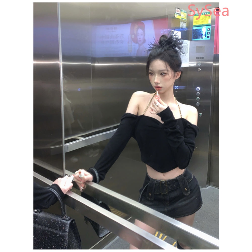 Áo Croptop Hở Lưng Phối Dây Xích Quyến Rũ Thời Trang Mùa Hè Cho Nữ