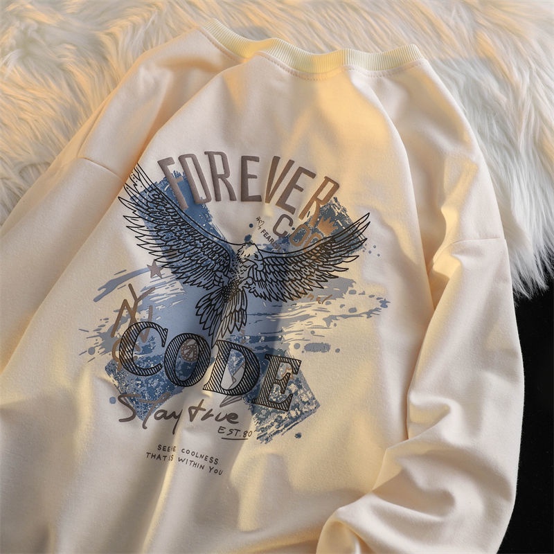 ZHELIHANGFEI Áo Nỉ Dài Tay Cổ Tròn Dáng Rộng In Chữ Cá Tính Thời Trang