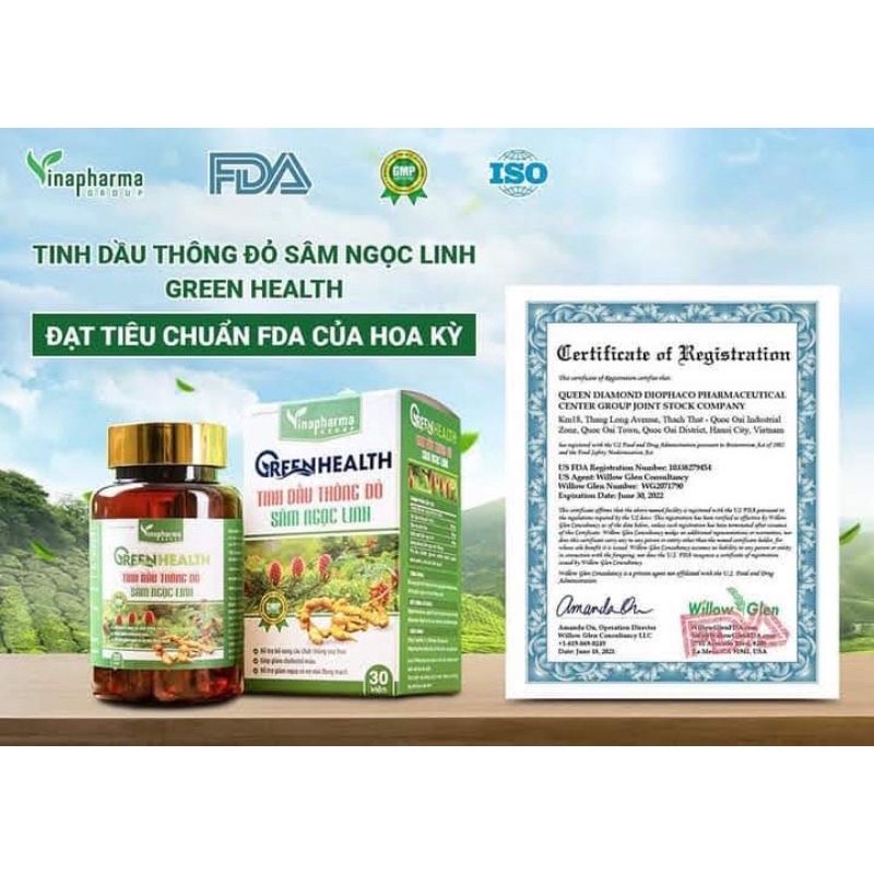 Tinh dầu thông đỏ Green Health ⚡ CHÍNH HÃNG ⚡ Tinh dầu thông đỏ sâm ngọc linh Green Health hộp 30 viên