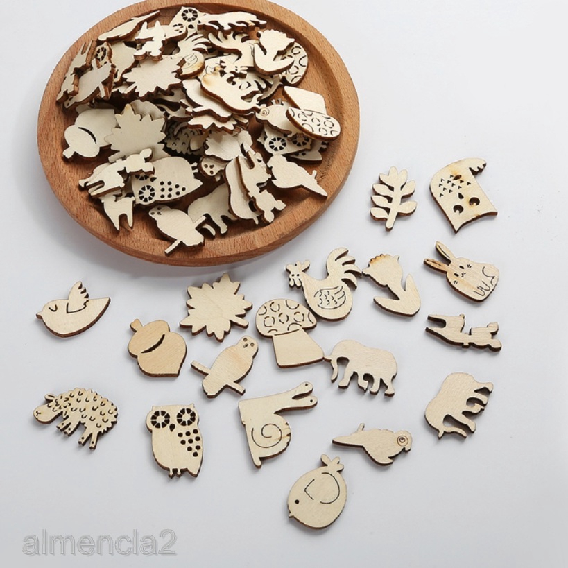 50 Pieces Wooden Animal Shapes Gift Tags Scrapbook Embellishments Art Wood