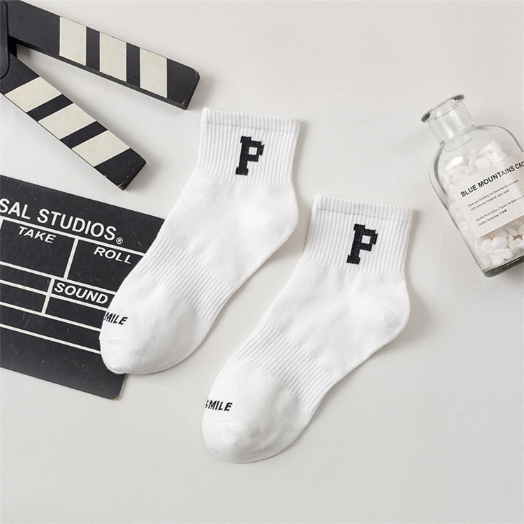 Vớ cotton Cổ Cao Màu Trơn In Chữ Phong Cách Thể Thao Thời Trang Cho Cặp Đôi