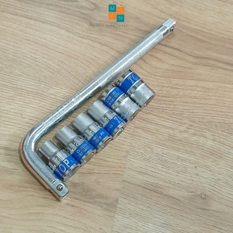 Bộ Dụng Cụ Vặn Đai Ốc Gồm Cần Siết 1/2 Chữ L + 6 Đầu Tuýp Lục Giác 1/2 size 10,12,13,14,17,19mm