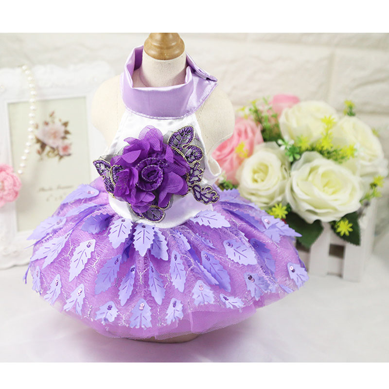 Đầm Cưới In Họa Tiết Lá Cây Đính Một Hàng Nút Màu Đỏ / Tím Thời Trang Xuân Hè Cho Thú Cưng