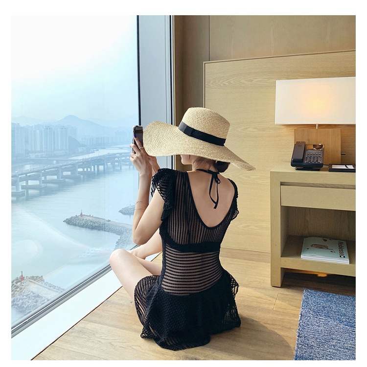 Swimsuit M-XL Colour Black Material Polyester fiber Korean One Piece Swimsuit Small Chest Gathered to Cover the Belly and Show Thin Triangle Lace Swimming Suit
