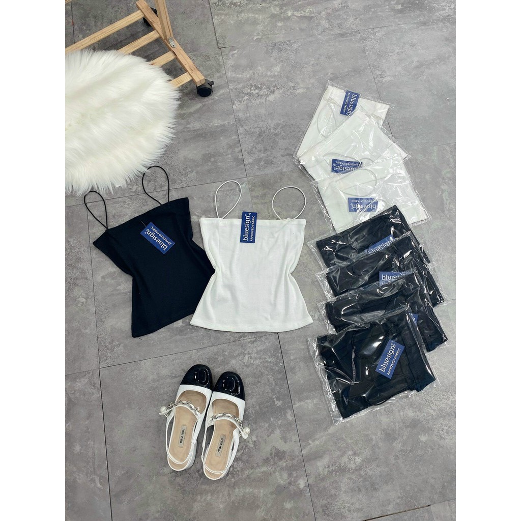 [FREESHIP] Áo hai dây dáng ôm mịn vải cotton co giãn không xù lông, Áo croptop 2 dây sợi bún trơn 2 màu đen trắng . | BigBuy360 - bigbuy360.vn