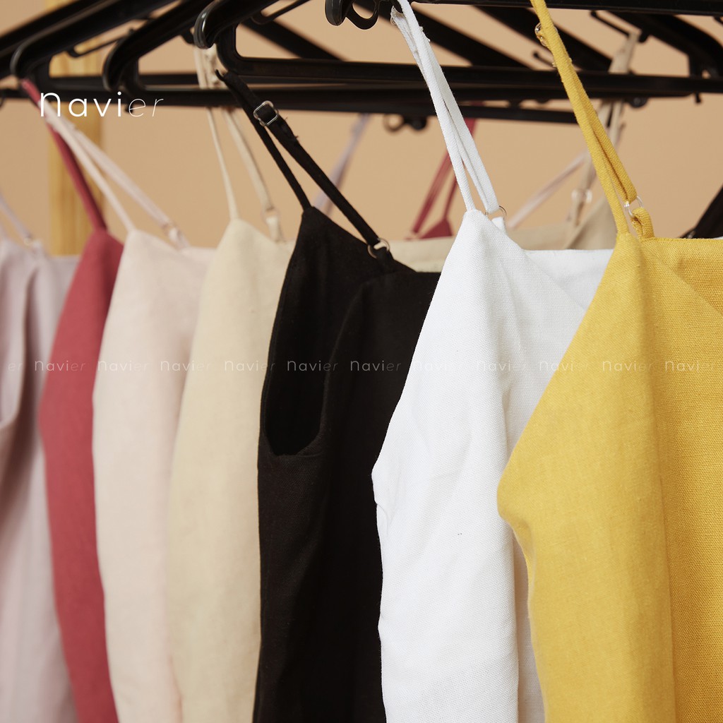 ÁO HAI DÂY NỮ CAMISOLE TOP RÚT HAI BÊN DÁNG RỘNG CỔ TIM MẶC VEST VẢI ĐŨI - LINEN A02 NAVIER | BigBuy360 - bigbuy360.vn