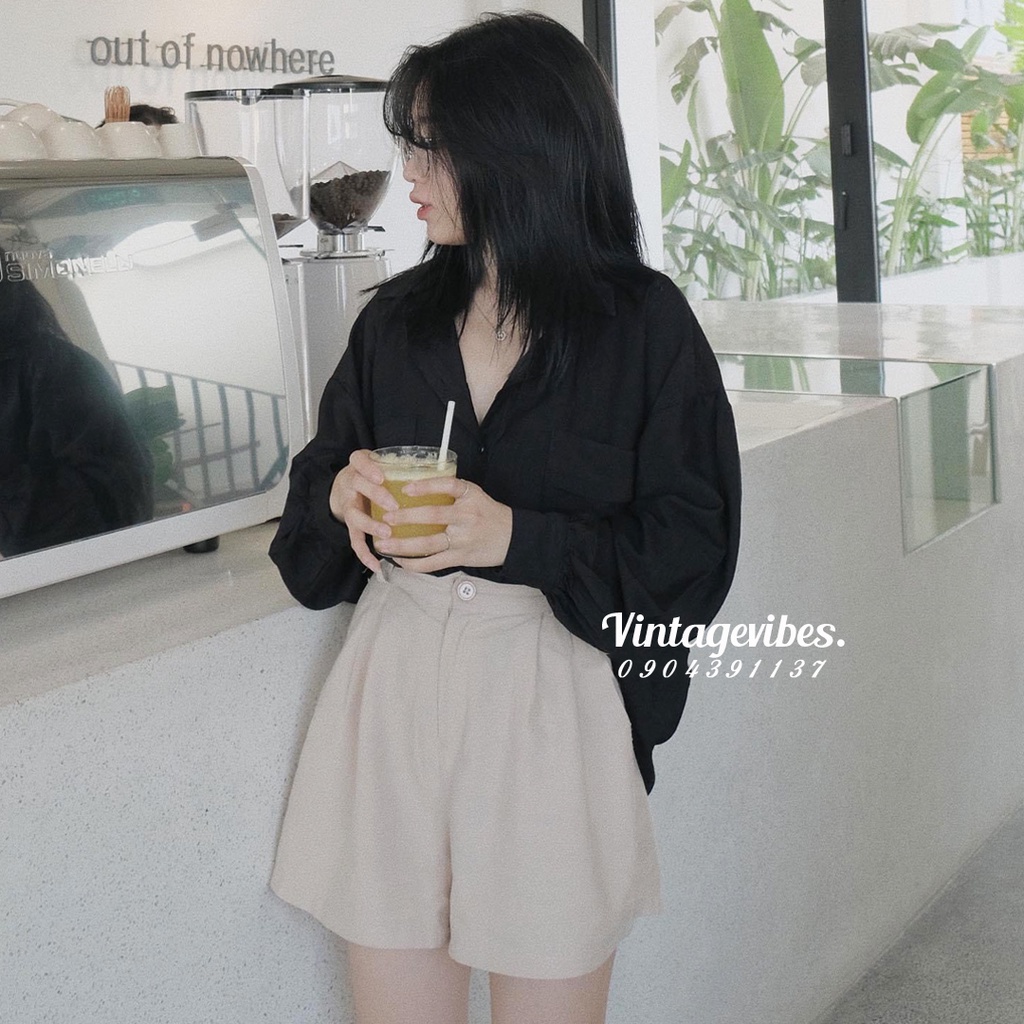 Áo sơ mi kiểu Hàn Quốc, Áo sơ mi dáng rộng phối 2 túi bên thanh lịch Ulzzang